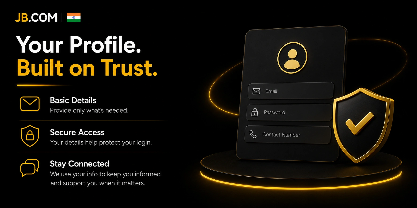 JB.COM secure profile registration form with protected personal details for India