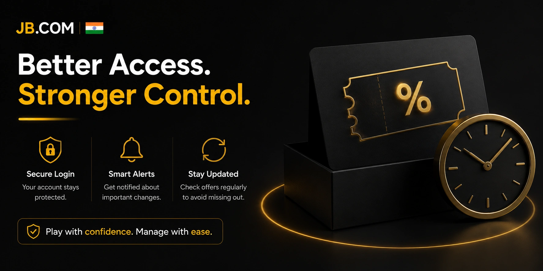 JB.COM secure account access concept with alerts, updates and account controls